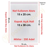 15x25+5 cm.(15x30) 250 Adet Şeffaf Bantlı Yapışkanlı OPP Poşet - 1