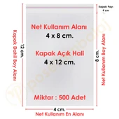 4x8+4 cm.(4x12) 500 Adet Şeffaf Bantlı Yapışkanlı OPP Poşet thumbnail 1