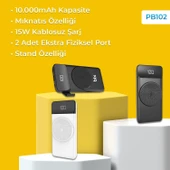 Bix PB102 Mıknatıs Özellikli 10000 mAh USB PD QC 4.0 Kablosuz Şarj Powerbank - 2