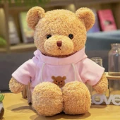 Sevimli Ayı Peluş Bebek - Dönme Çiçek Kadife Kar Beyazı Bayraklı 40cm - 4