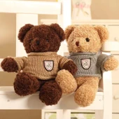 Sevimli Ayı Peluş Bebek - Dönme Çiçek Kadife Kar Beyazı Bayraklı 40cm - 5