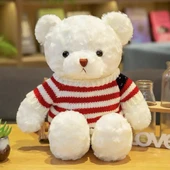 Sevimli Ayı Peluş Bebek - Dönme Çiçek Kadife Kar Beyazı Bayraklı 40cm - 1