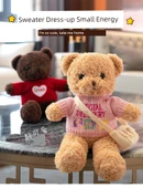 Sevimli Giydirilmiş 30cm Ayıcık - Açık Kahverengi (Kırmızı ve Beyaz Büyük Kalp Kazak + Küçük Kahverengi Çanta, Pencere Hediye Kutusu + Çiçek + Işık) - 8