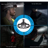 3xT6 Şarjlı Kafa Feneri | 3 LED | 6800mAh 2 Adet 18650 Pil | Su Geçirmez | Araba & Prizden Şarj | Kamp Av Farı - 7