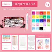 DIY Çocuklar İçin El Boyaması Akrilik Marker Kalemi - 24 Renk Yumuşak Uç Omuz Çantası + Malzeme Çantası - 1