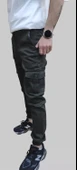 Erkek Jogger Beli ve Paçası Lastikli Keten Haki Kargo Pantolon - 2