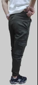 Erkek Jogger Beli ve Paçası Lastikli Keten Haki Kargo Pantolon - 4