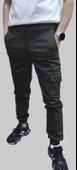 Erkek Jogger Beli ve Paçası Lastikli Keten Haki Kargo Pantolon - 1