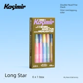 Çift Uçlu Parlak Flüoresan Kalem - Uzun Yıldızlar - 12 Renk - 1