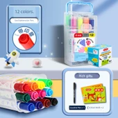 Taşınabilir ve Mürekkepli 12 Renkli Sulu Boya Kalemi Seti - Resim Kitabı ve Gouline Kalem ile thumbnail 1