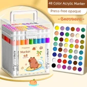 Çocuklar için Yıkanabilir Akrilik Marker Seti - 48 Renk Basma Gerektirmeyen Opak - 1
