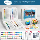 Akrilik Marker Kalem Seti - 48 Renk - Yuvarlak Sap - 32 Resim Hediyesi - 1