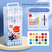 Su Bazlı İkili Uçlu Marker Seti - 24 Renk İkili Uçlu Marker ve Boyama Kitabı ile Gou Kalemi thumbnail 1