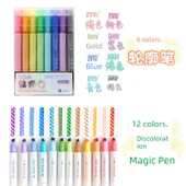 Çift Hat Kontur ve Sihirli Kalem Seti - 8 Renk Kontur Kalem + 12 Renk Sihirli Kalem - 1