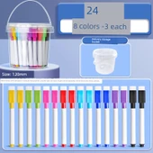 Silinebilir Çocuklar İçin Zararsız Beyaz Tahta Kalemleri - Çanta Fıçı - 24 Adet/8 Renk 3'er - 1