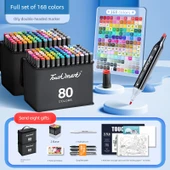 Tam Renk Seti 168 Renkli İkili Kalem Çantası İkili Uçlu Marker Seti - 8 Hediye - 1