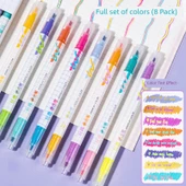 Çift Uçlu Anti-Blooming Flüoresan Marker Kalemi - Tam Renk Seti - 8 Adet - 1