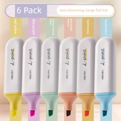 Çift Uçlu Anti-Blooming Flüoresan Marker Kalemi - Büyük Düz Çubuk - Yarım Sarı + Sis Moru + Bahar Sabahı Yeşili + Çiçek Dalları Kırmızı + Yuqin Sarısı + Yunshan Mavisi - 6 Adet - 1