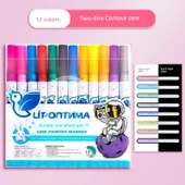 Fluoresan Kalem Seti - Flash Çift Hat Kontur Kalem [12 Renk Set] 12 Adet - 1