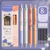 Hızlı Kuruyan Retro Stil Kalem - Mor Orkide + Kırmızı Gül 8 Adet + 20 Adet Makaralı - 1