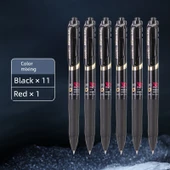 Deli Press Jel Kalem - 0.5mm - 11 Siyah 1 Kırmızı Altın İşaretleme Kalemi thumbnail 1