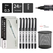 Büyük Kapasiteli 0.5mm Jel Mürekkep Tükenmez Kalem - Mermi Siyah 24 - Kalem Kutulu - 1