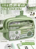Şeffaf Büyük Kapasiteli 5 Katmanlı Kalem Kutusu - Matcha Süt Yeşili + Taro Kili - 2