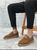 ET0358 Doğal Deri Tozu Bağcıklı Kauçuk El Yapımı Espadril Taban Taba Renk Erkek Ayakkabı - 4