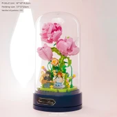DIY Çiçek Müzik Kutusu Yapı Blokları Seti - Pembe Gül Müzik Kutusu (335 Parça) - Toz Kapağı ile - 1