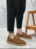 ET0358 Doğal Deri Tozu Bağcıklı Kauçuk El Yapımı Espadril Taban Taba Renk Erkek Ayakkabı - 1