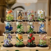 Yapı Bloğu Çiçek Buketi Kiti - 12 Sonsuz Çiçek taban ile +12 toz örtü [12 kutu] 3000 + parçalar - 1