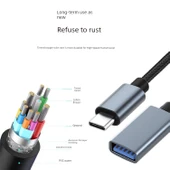 Type-C to USB 3.0 OTG Örgü Adaptör Kablosu - 0.2m 10GB + 3A Şarj - 8
