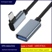 Type-C to USB 3.0 OTG Örgü Adaptör Kablosu - 0.2m 10GB + 3A Şarj - 2