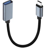 Type-C to USB 3.0 OTG Örgü Adaptör Kablosu - 0.2m 10GB + 3A Şarj - 6