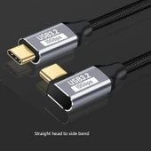 Type-C 3.1 Veri Kablosu 10Gbps PD100W - 0.5M Düz Uçtan Yan Kıvrım Örgülü - 1