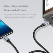 Type-C 3.1 Veri Kablosu 10Gbps PD100W - 0.5M Düz Uçtan Yan Kıvrım Örgülü - 4