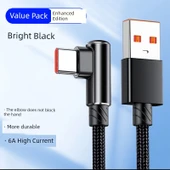 USB Type-C Elbow Hızlı Şarj Veri Kablosu - 1m Kalın Parlak Siyah - 2 Paket - 1