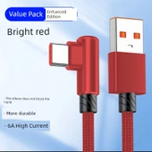 USB Type-C Elbow Hızlı Şarj Veri Kablosu - 1m Kalın Parlak Mavi - 1 Paket - 6