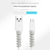 Spiral USB Kablo Koruyucu Kılıf - Mavi - 30 Adet - 4