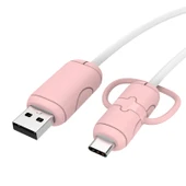 USB Kablo Koruyucu - Android Nötr Pembe - 1