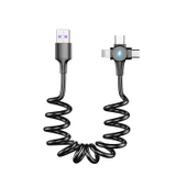 6A 3-in-1 Yay Veri Kablosu - USB Dirsek Üçü Bir Arada Siyah - 5
