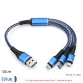 Çoklu Arayüz USB Type-C Mobil Telefon Şarj Kablosu - Mavi 30cm - 1