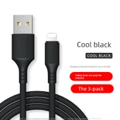 Hızlı Şarj Sıvı Silikon USB'den Lightning Kablo - 1.8m Siyah (Üçlü Paket) - 1