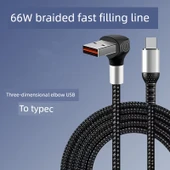 66W Ekstra Uzun 5 m Dikey Kıvrım USB'den Dikey Kıvrım Type-C Veri Kablosu - 5