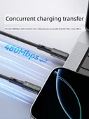 100W Süper Hızlı Şarj Type-C Veri Kablosu - 1m Çift C Portu Ay Işığı - 3