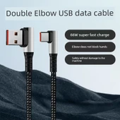 66W Ekstra Uzun 5 m Dikey Kıvrım USB'den Dikey Kıvrım Type-C Veri Kablosu - 1