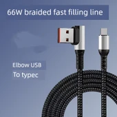 66W Ekstra Uzun 5 m Dikey Kıvrım USB'den Dikey Kıvrım Type-C Veri Kablosu - 3