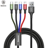 4-in-1 Mobil Telefon Veri Kablosu - Kontrast Renk Çift Apple + Type-C + Android - 1.2m - 2