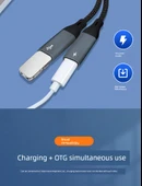 Type-C'den Çift USB Adaptör Kablosu - Koyu Gri 3.5mm + C Kulaklık - Şarj ve Veri 2'si 1 Arada - 11