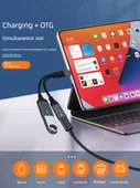 Type-C'den Çift USB Adaptör Kablosu - Koyu Gri Çift C Portu - Şarj ve Veri 2'si 1 Arada - 5